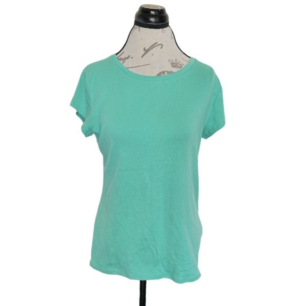 Liz Claiborne Blouse T Shirt Short Sleeve Crew Neck Green Size Large Casual